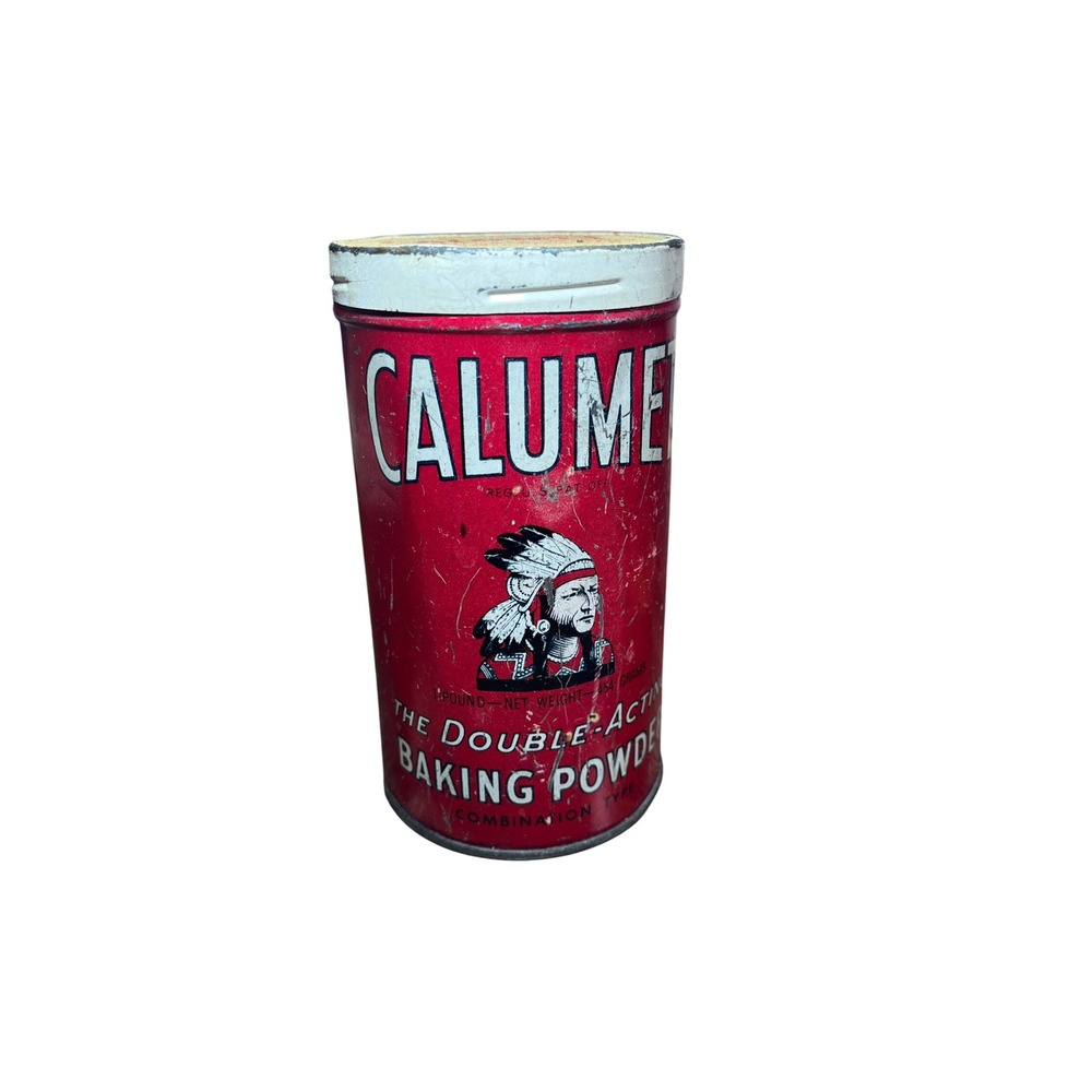 Vintage Calumet Baking Powder Tin 1lb Red Metal Kitchen Advertising Collectible